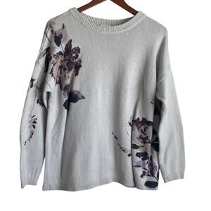 J Jill Women Sweater LP Floral Cotton Blend Grandma Cottage Artsy Whimcical Boho